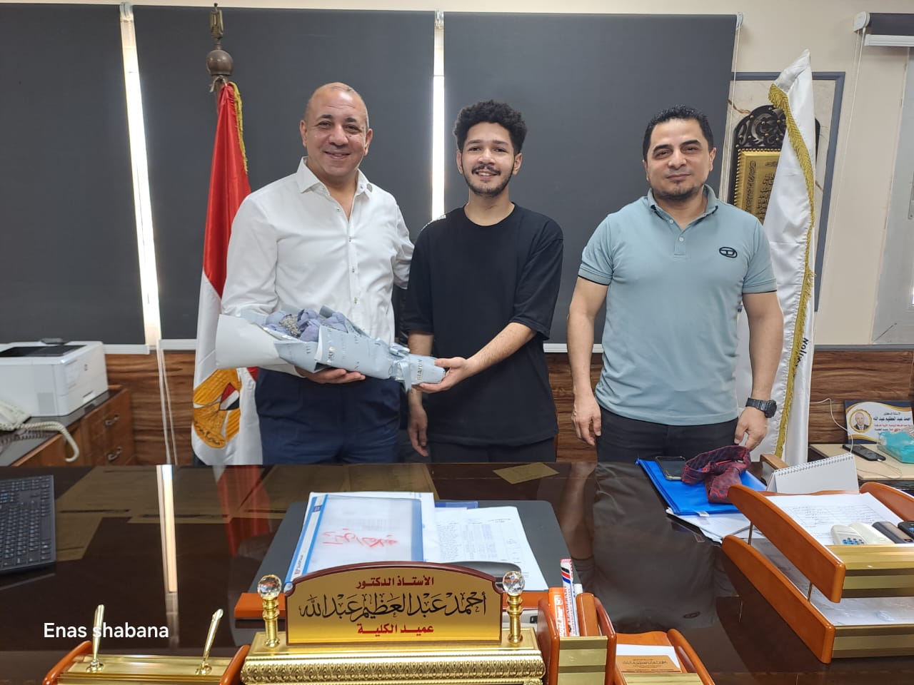His Excellency Professor Dr. Ahmed Abdel-Azim, Dean of the Faculty of Physical Education, received the student Youssef Sami Al-Sayed, a first-year student and the college's judo champion